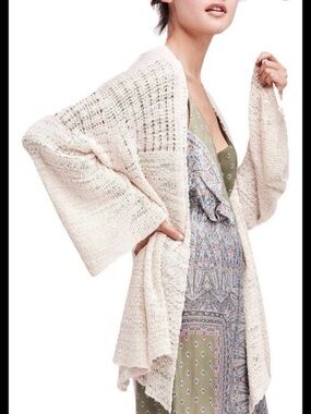 Free people in my element kimono Cream Open Knit Cardigan Sweater flowy boho cos